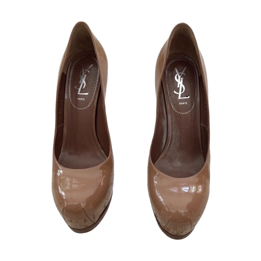 Saint Laurent beige patent pump leather tribtoo pumps size 38